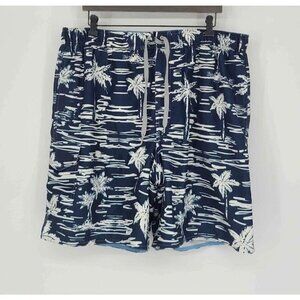 Croft & Barrow Mens Swimsuit Pockets Mesh Lining Blue w/White Palm Trees Sz Lg